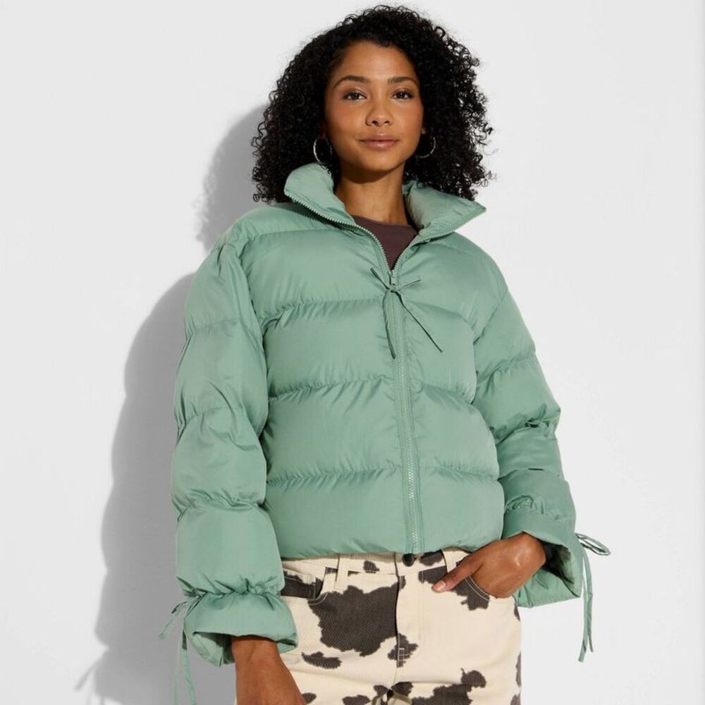Women's Bow Puffer Jacket - Wild Fable Green M